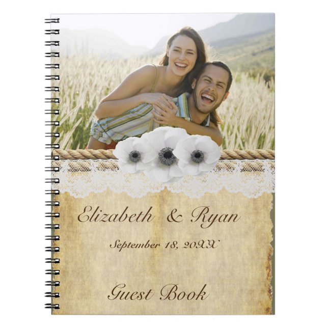Caderno Espiral Grunge Paper, White Anemone, Lace, Guest Book (Frente)