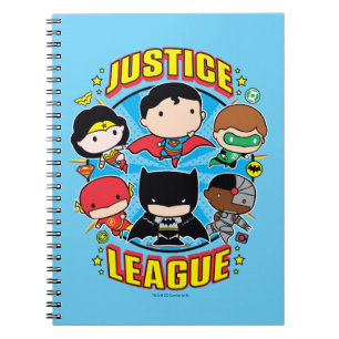 Caderno Espiral Grupo da Liga da Justiça de Chibi
