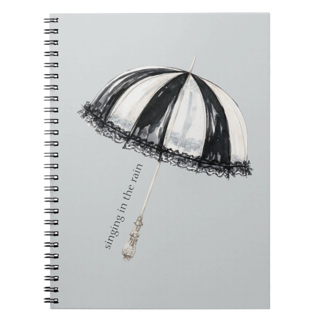 Caderno Espiral Guarda-chuva Preto Branco Chuva (Frente)