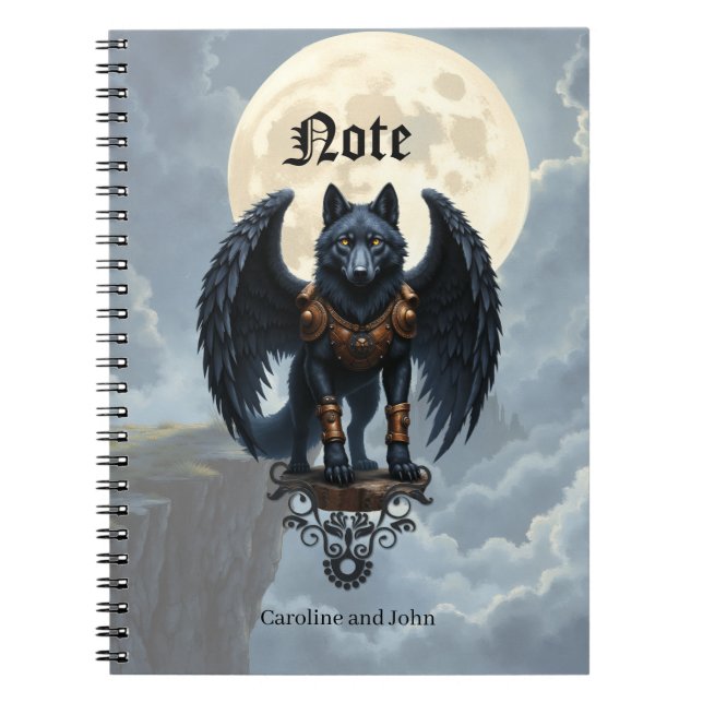 Caderno Espiral Guardião da Lua – O Lobo de Asa Preta. (Frente)