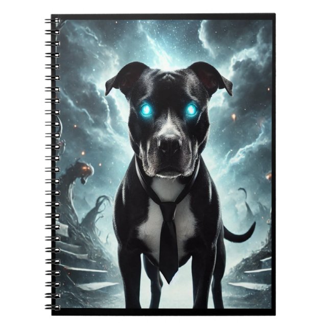 Caderno Espiral Guardião Escuro: Pitbull Preto com Gaze Hipopótica (Frente)
