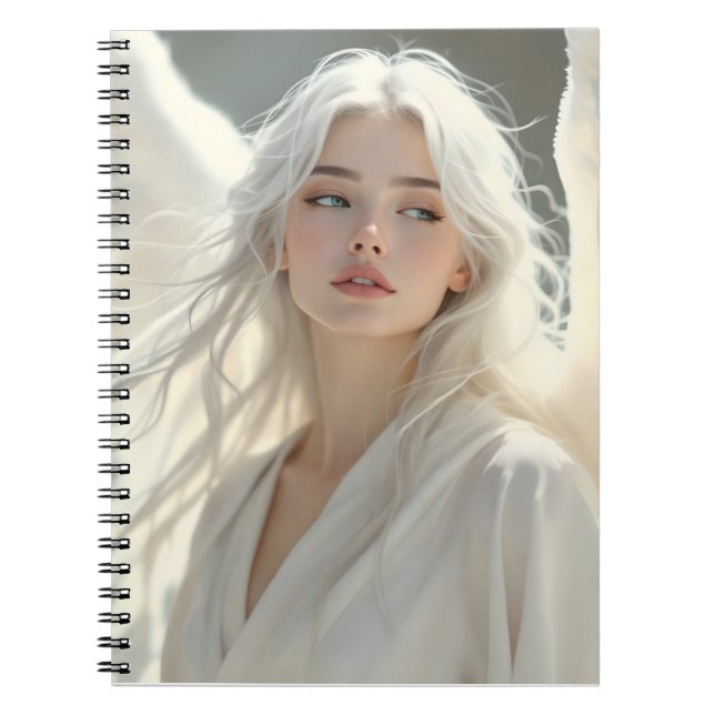 Caderno Espiral Guardião Luminoso - Anjo da Aurora Prateada (Frente)