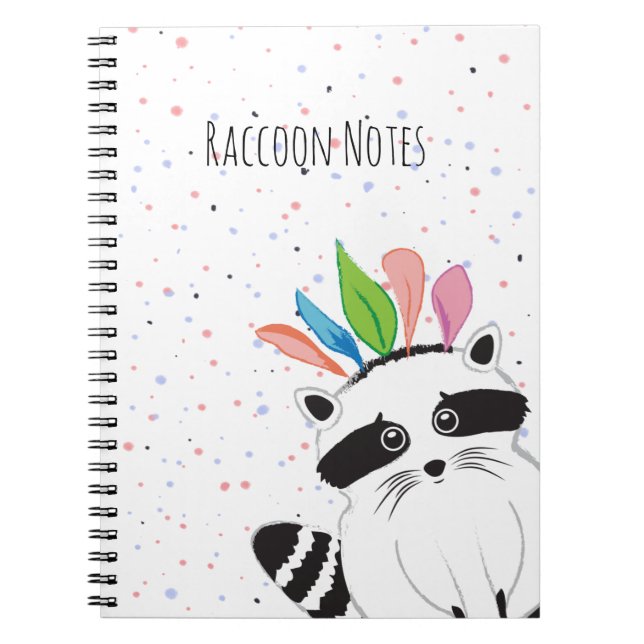 Caderno Espiral Guaxinim engraçado com penas na cabeça (Frente)