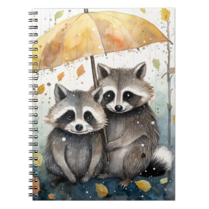 Caderno Espiral Guaxinins Fofos na Chuva