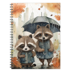 Caderno Espiral Guaxinins Fofos na Chuva