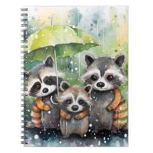 Caderno Espiral Guaxinins Fofos na Chuva