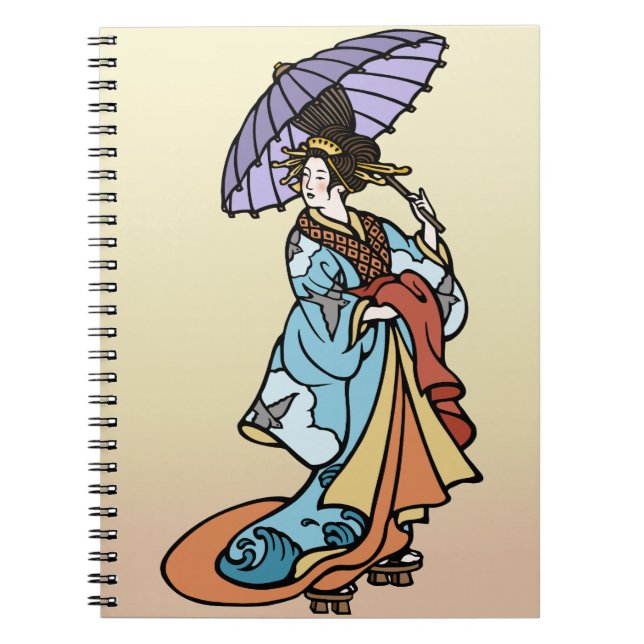 Caderno Espiral Gueixa com parasol (Frente)