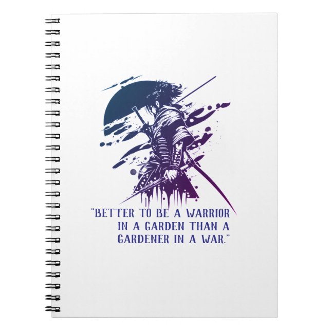 Caderno Espiral Guerreiro Samurai Minimalista Tinta Azul Espiral (Frente)