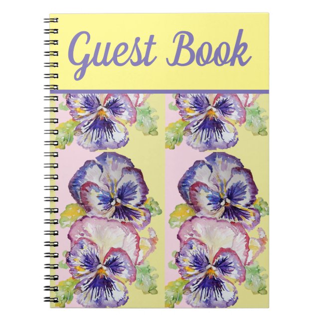 Caderno Espiral Guest Book Pansy Purple Flower Watercolor Art (Frente)
