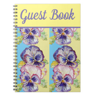 Caderno Espiral Guest Book Pansy Purple Flower Watercolor Art