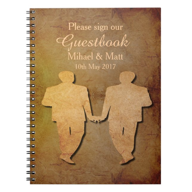 Caderno Espiral Guestbook alegre do casamento da textura rústica (Frente)