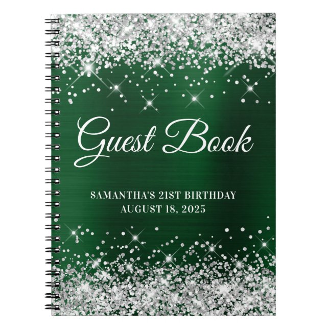 Caderno Espiral Guestbook aniversário de 21 anos verde-escuro Silv (Frente)