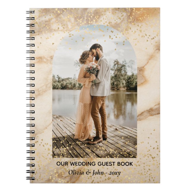Caderno Espiral Guestbook Beige Boho Frame Photo (Frente)