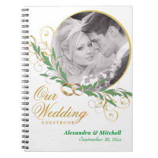 Caderno Espiral Guestbook branco elegante do casamento com foto