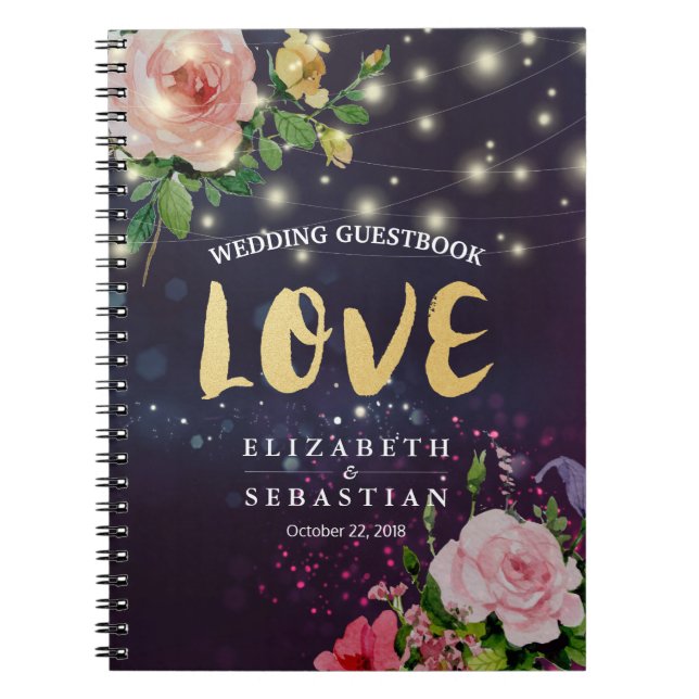 Caderno Espiral Guestbook Chic Floral Purple Sparkle Light (Frente)