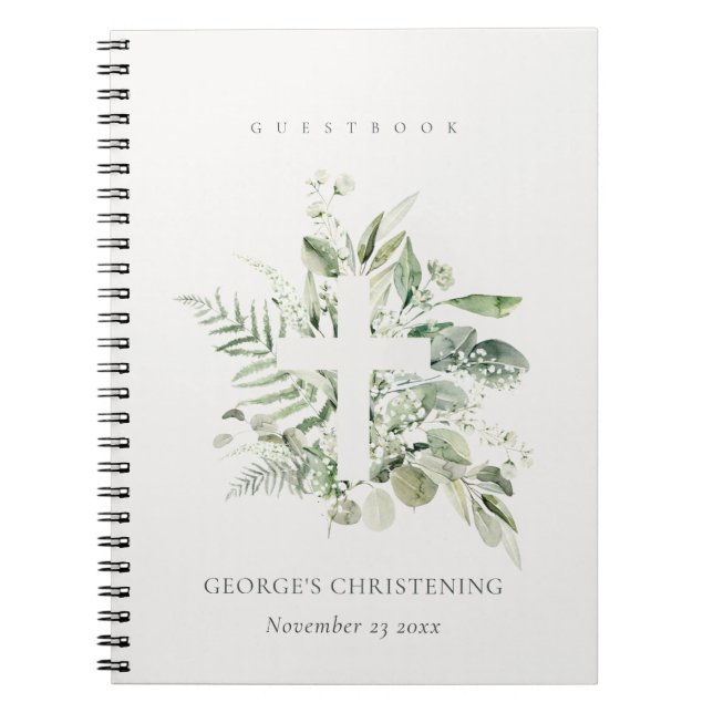 Caderno Espiral Guestbook da Cruz da Fauna Eucalyptus Fern (Frente)