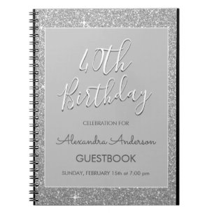 Caderno Espiral Guestbook de aniversário de 40 anos de brilho de p