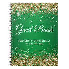 Caderno Espiral Guestbook de aniversário do Dourado Glitter Green 