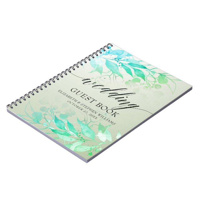 Caderno Espiral Guestbook de Casamento de Flores de Água Verde (Left Side)