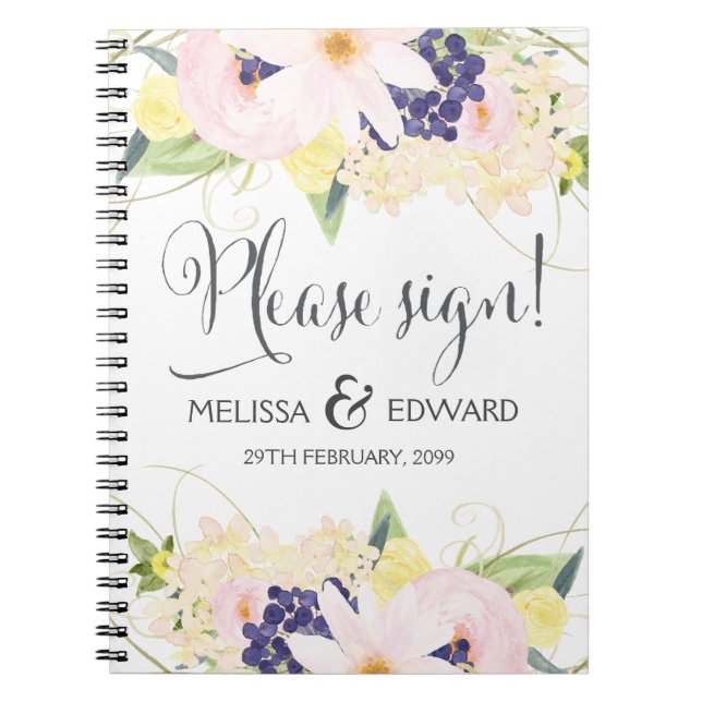 Caderno Espiral Guestbook de Casamento Floral de primavera Waterco (Frente)