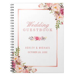 Caderno Espiral Guestbook de Casamento - Rosa de Na moda Dourado R