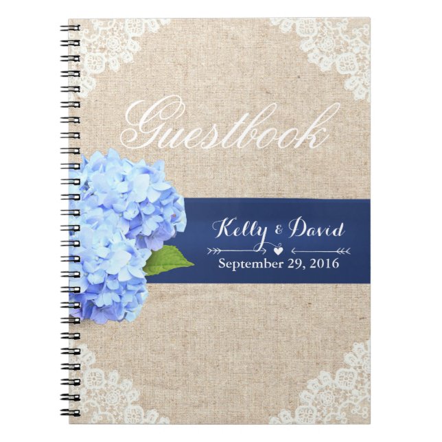 Caderno Espiral Guestbook de Casamento | Rústico Hydrangea Lace &  (Frente)