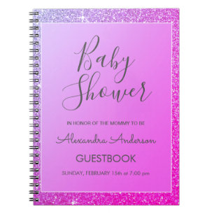 Caderno Espiral Guestbook de Chá de fraldas brilhante roxo, cor-de