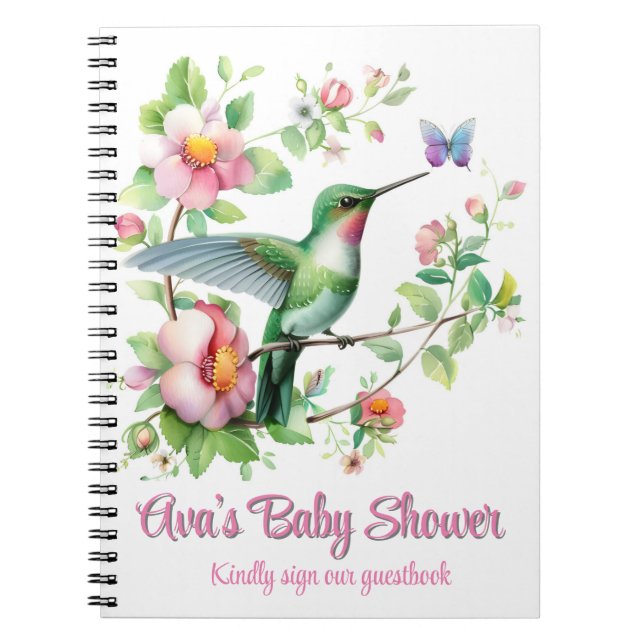 Caderno Espiral Guestbook de Chá de fraldas Hummingbird & Butterfl (Frente)