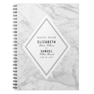 Caderno Espiral Guestbook de mármore cinzento branco chique