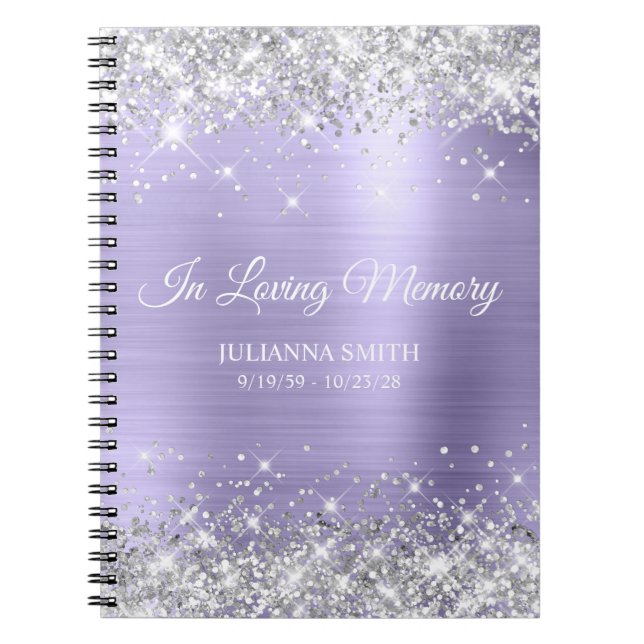 Caderno Espiral Guestbook de Memória de Lavanda Pálida Silver Glit (Frente)