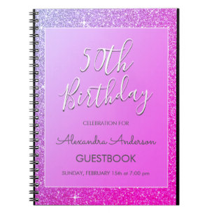 Caderno Espiral Guestbook do aniversário do brilho roxo