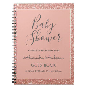Caderno Espiral Guestbook do Chá de fraldas Sparkle Glitter Dourad