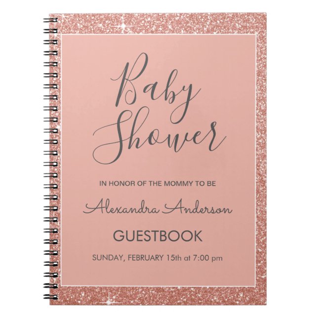 Caderno Espiral Guestbook do Chá de fraldas Sparkle Glitter Dourad (Frente)