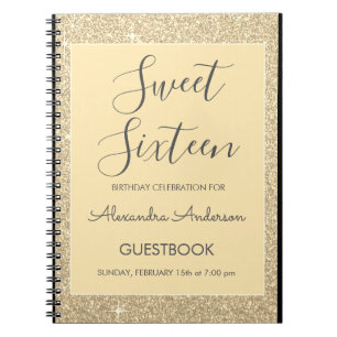 Caderno Espiral Guestbook Dourado do doce 16 do brilho da faísca