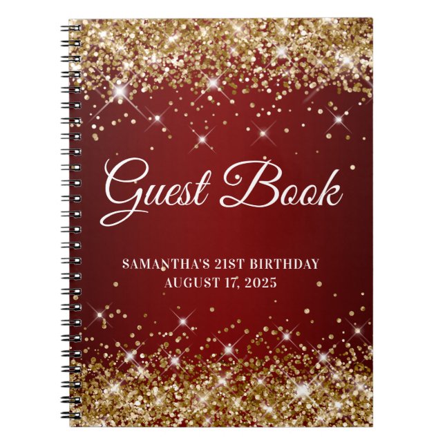 Caderno Espiral Guestbook Dourado Glitter Dardo aniversário de 21  (Frente)