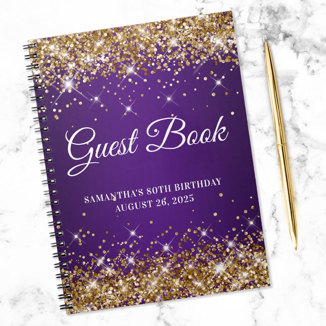 Caderno Espiral Guestbook Dourado Glitter Royal Purple 80 de Anive (Criador carregado)