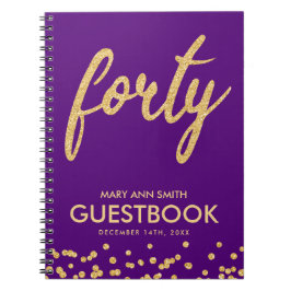 Caderno Espiral Guestbook Dourado Roxo "Quarenta" 40 Aniversário G