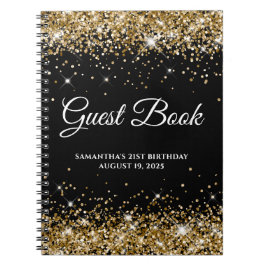 Caderno Espiral Guestbook Glitter Black aniversário de 21 anos Spa