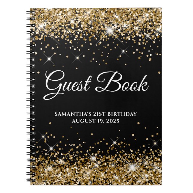 Caderno Espiral Guestbook Glitter Black aniversário de 21 anos Spa (Frente)