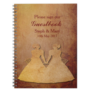 Caderno Espiral Guestbook lésbica rústico vermelho do casamento