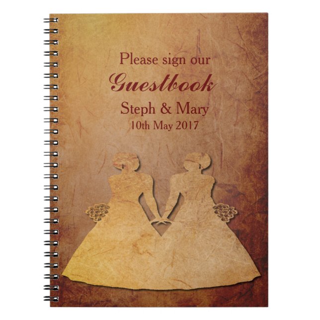 Caderno Espiral Guestbook lésbica rústico vermelho do casamento (Frente)