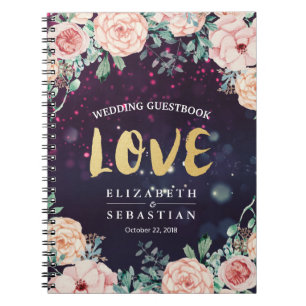 Caderno Espiral Guestbook Moderno Floral Purple Dourado Script Cas