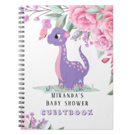 Caderno Espiral Guestbook para Chá de fraldas de Dinossauras Rosa 