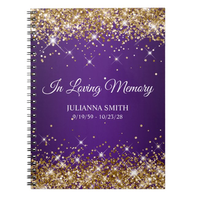Caderno Espiral Guestbook para Memorial Roxo Real da Glitter Doura (Frente)