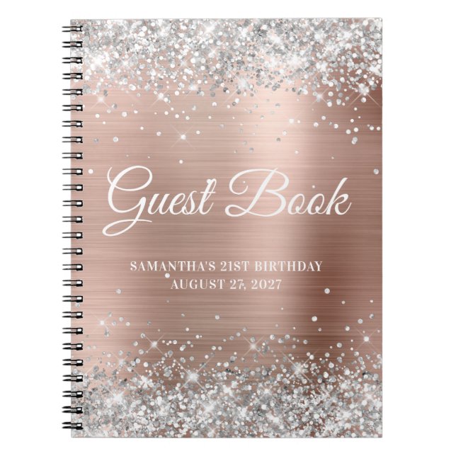 Caderno Espiral Guestbook Rosa de aniversário de 21 anos Glitter S (Frente)