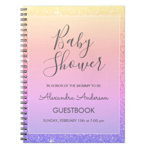 Caderno Espiral Guestbook roxo cor-de-rosa do chá de fraldas do