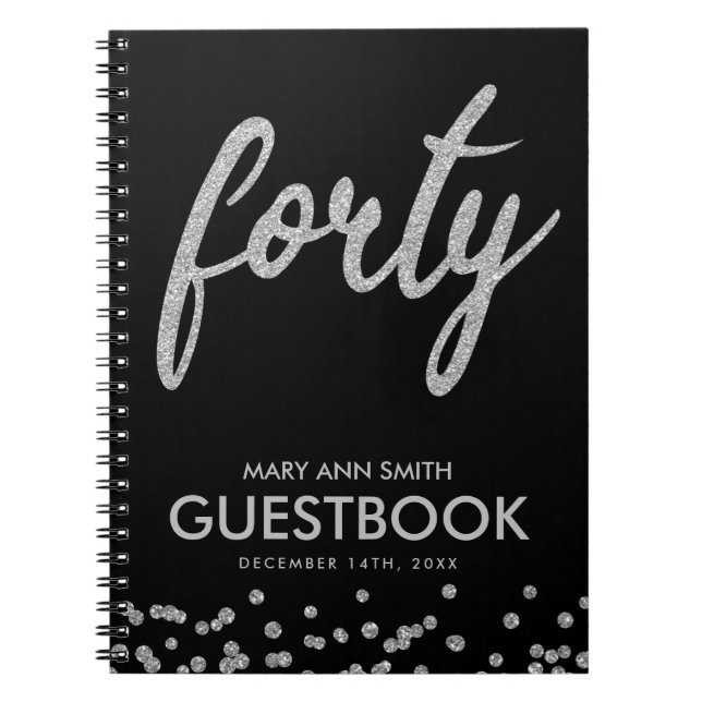 Caderno Espiral Guestbook Silver Black "Quarenta" 40 Aniversário G (Frente)