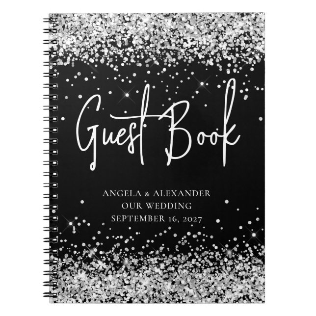 Caderno Espiral Guestbook Silver Glitter Black Glam (Frente)