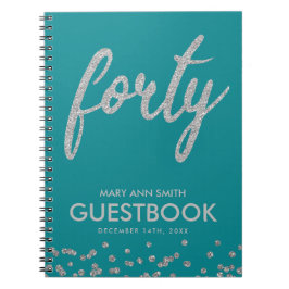 Caderno Espiral Guestbook Silver Teal "Quarenta" 40 Aniversário Gl