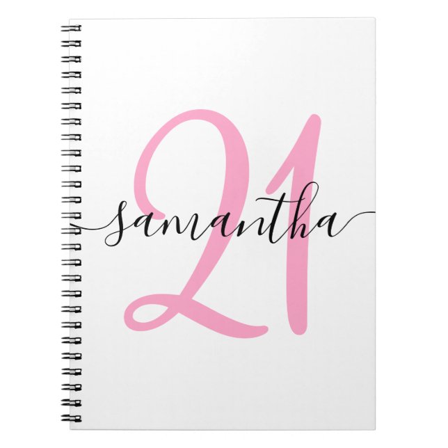Caderno Espiral Guia de aniversário de 21 anos Rosa Personalizado (Frente)